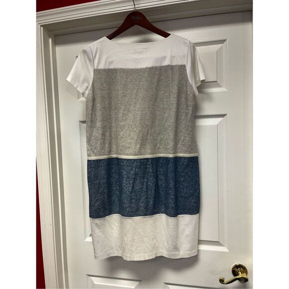 Lafayette 148 New York Blue & Gray Color Block Short Sleeve Knit Dress with Pick - Picture 6 of 7